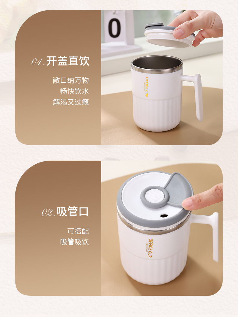 简约塑料马克杯 上班族喝水办公室咖啡奶茶杯家用杯带盖礼品杯子详情6