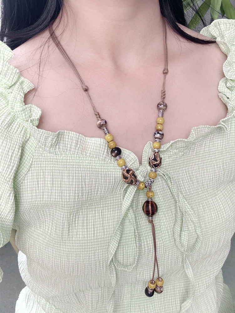 文创景德镇陶瓷项链蝴蝶跨境饰品批发国风文艺新中式手工编织项饰详情3