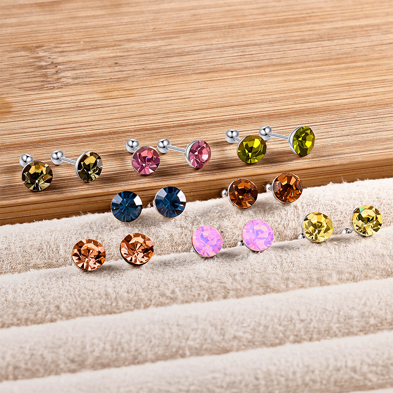 s925通体纯银爆闪施家华子耳钉彩色耳骨钉爆闪螺丝拧扣耳蜗钉耳饰详情3