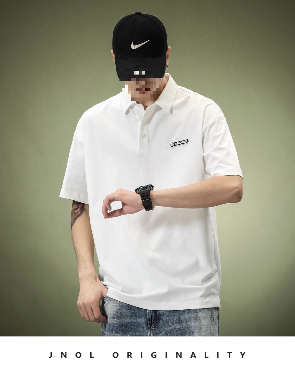 Heavyweight white g foreign trade short-sleeved POLO shirt for men, summer loose, young Paul American design sense, T cross-border black pic 9