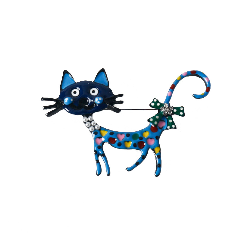 跨境热销新款欧美彩色滴油猫咪胸针卡通动物胸花大衣西服别针衣饰详情4