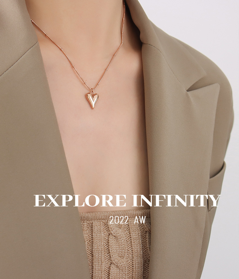 French ins trend cold style light luxury fashion simple heart-shaped necklace, titanium steel plated with 18K real gold, P575 pic 35
