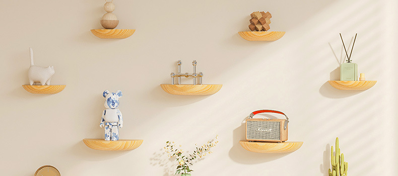 免打孔半圆实木隔板墙上置物架装饰北欧壁挂式客厅电视墙网红家居详情2