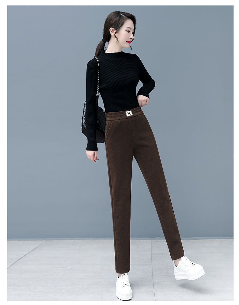 北极绒哈伦裤加绒加厚R标女高腰显瘦小脚裤休闲新款宽松大码女裤详情7