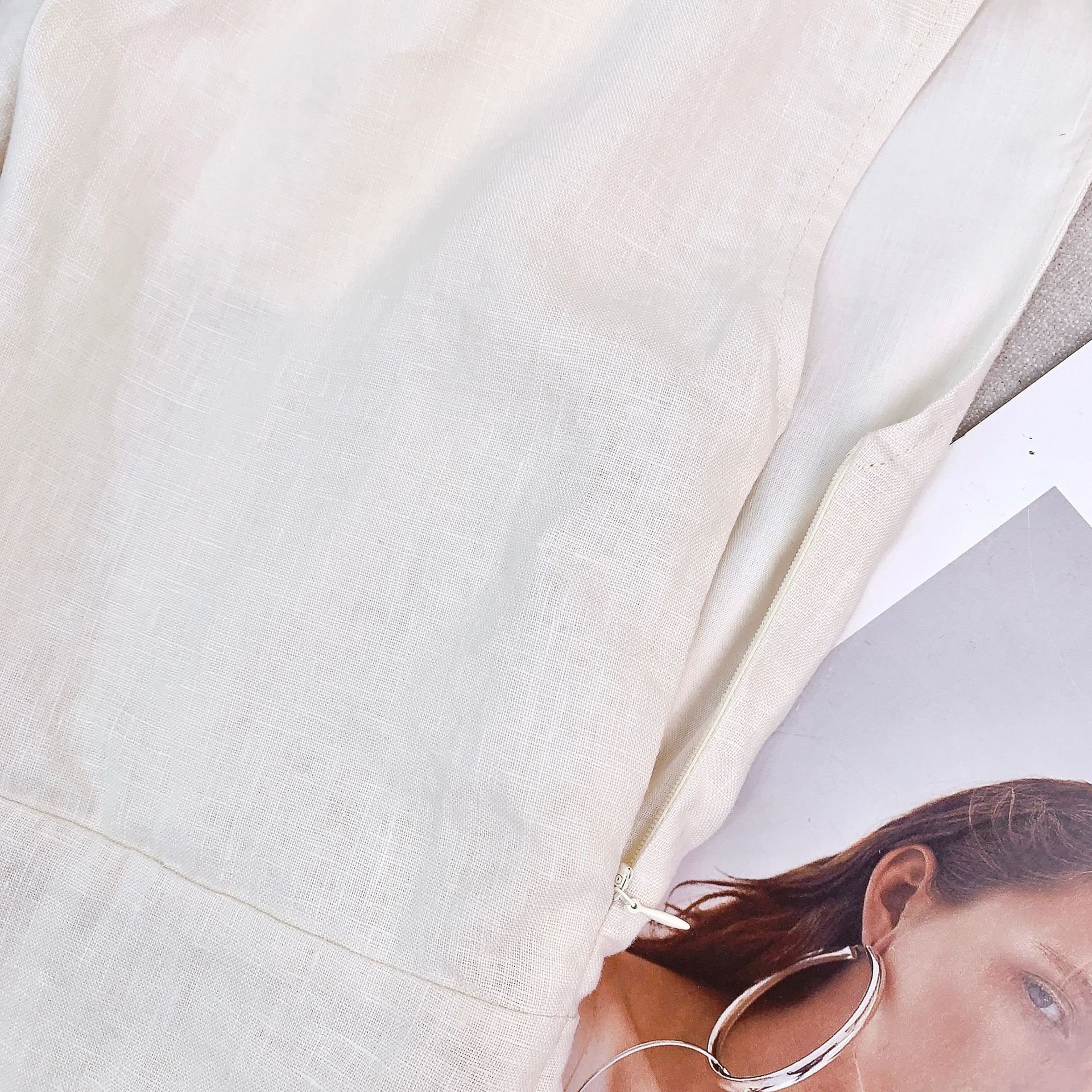 High-count pure linen French vacation-style design off-the-shoulder dress, new Chinese-style dress in stock pic 11