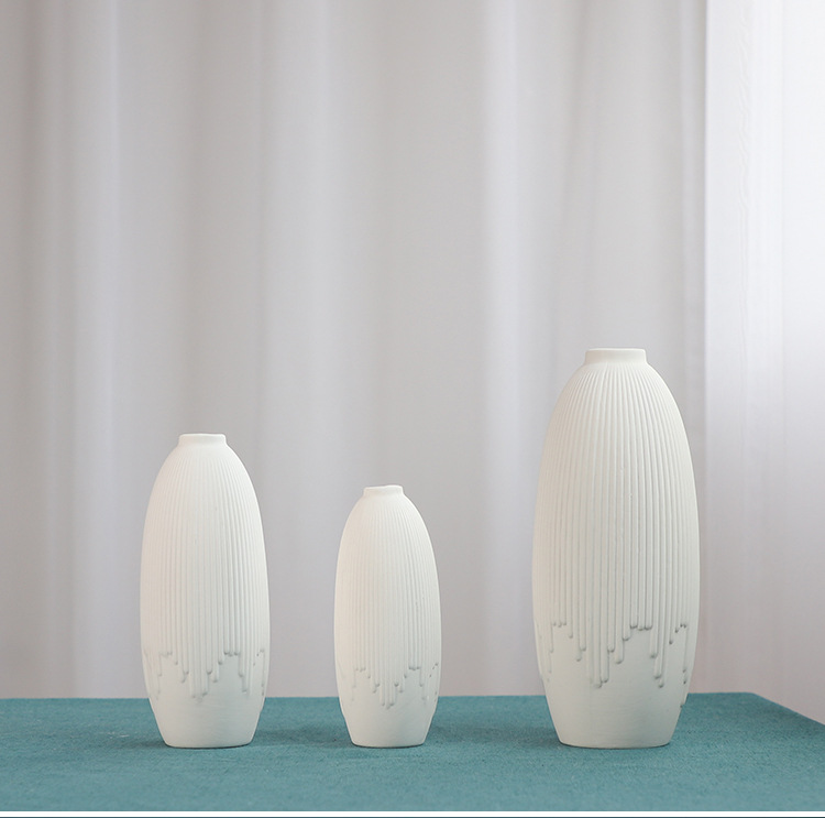 2026 Modern and simple ceramic vase, creative home decoration, unfired white flower arrangement, striped flower vases, desktop business gifts pic 7