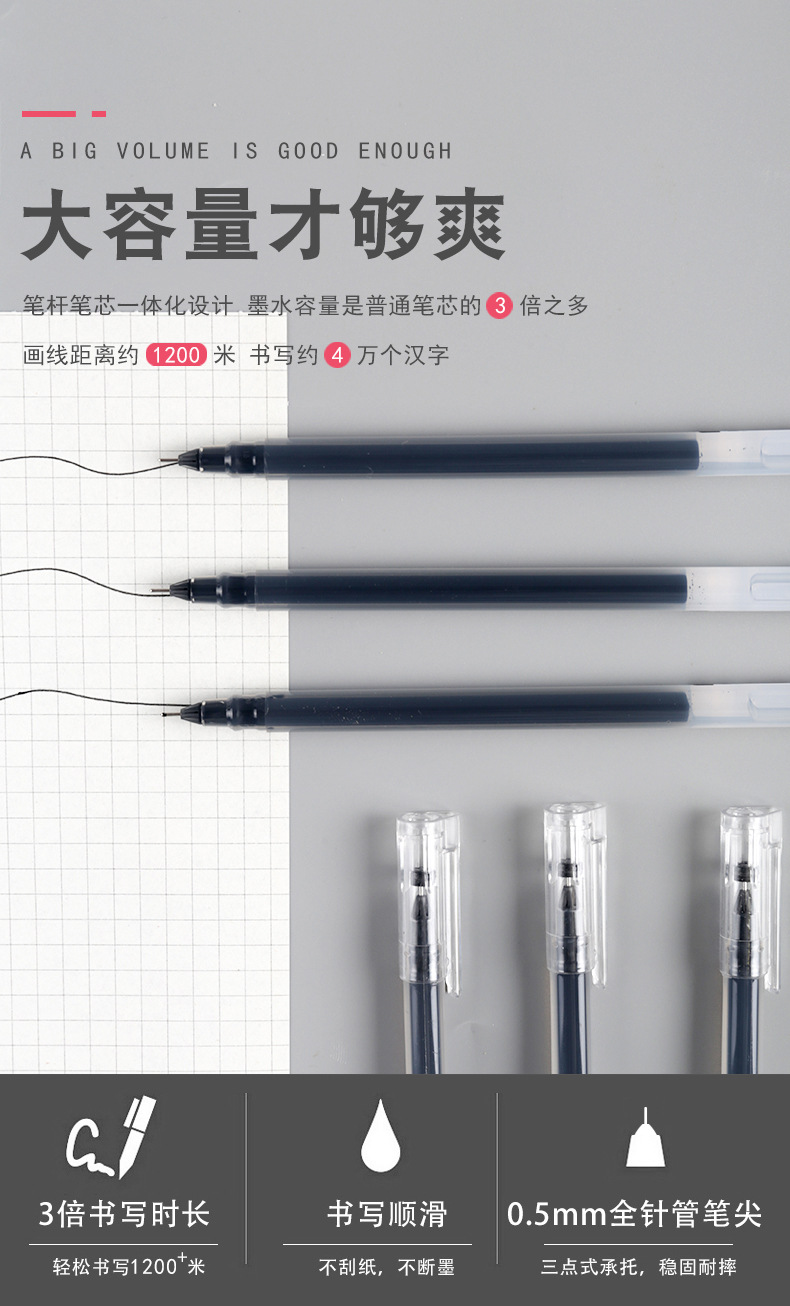 Large capacity wholesale of Juneng writing gel pen, student office quick-drying pen, needle tube 0.5mm, exam signature pen pic 1