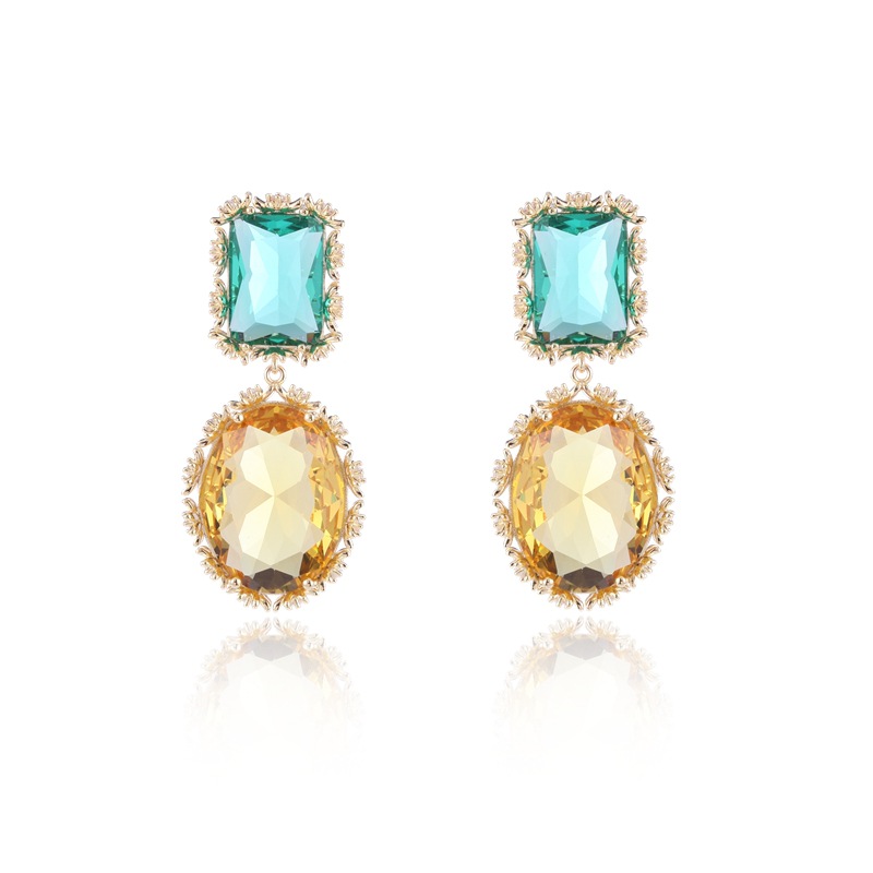 Summer Korean Heavy Industry colorful crystal simple earrings, fashionable silver needle color preservation real gold, popular geometric zircon earrings pic 16