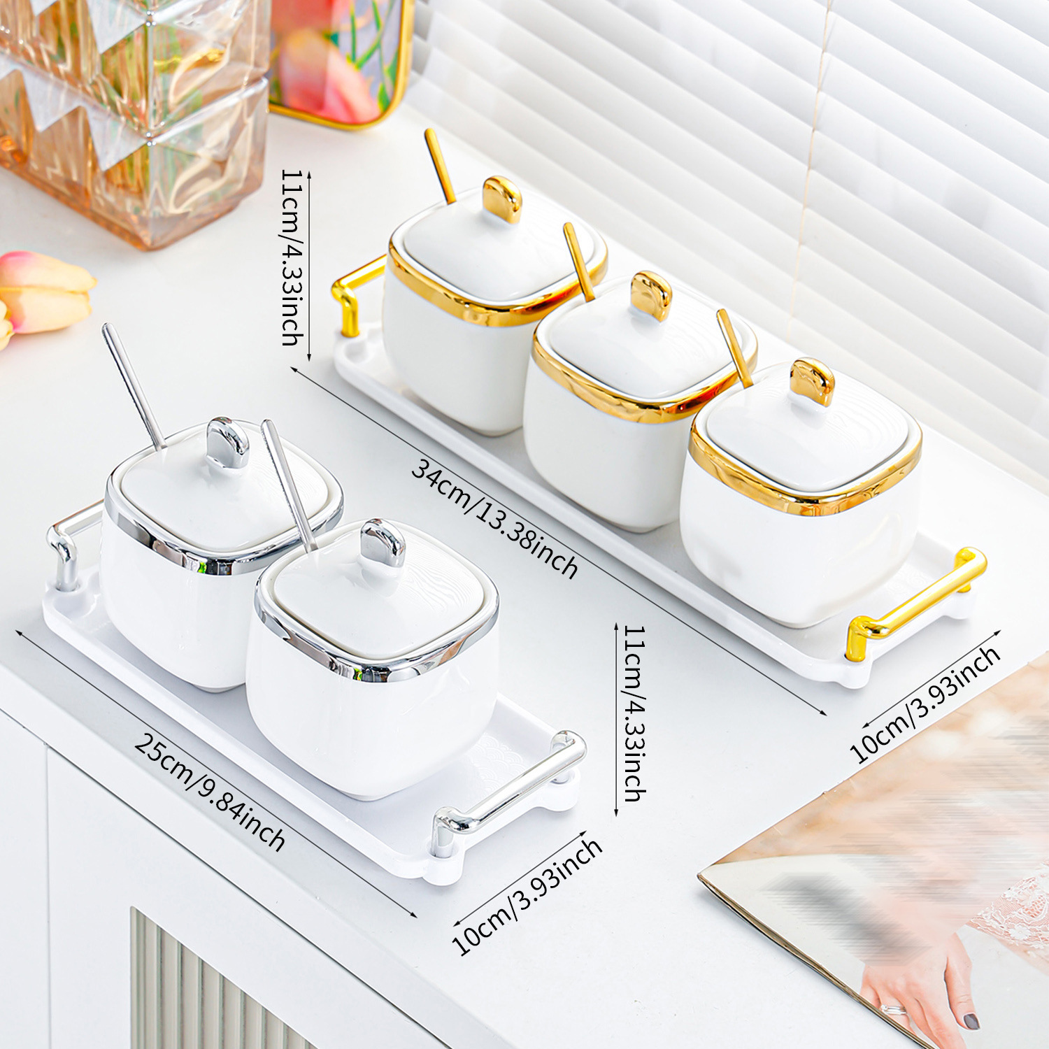Light luxury kitchen ceramic seasoning jar set, high-end household salt jar and seasoning bottle ceramic packaging container pic 2
