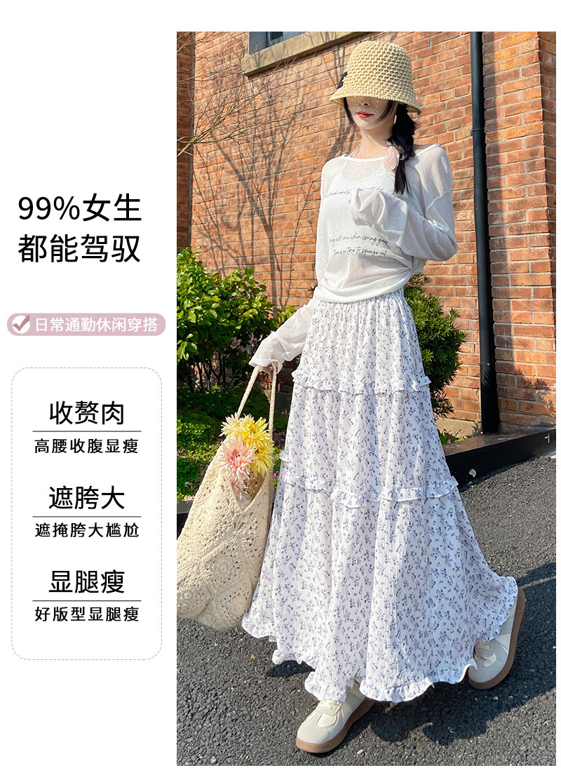 半身裙女春秋冬新款韩式复古蓝色碎花闲慵懒风长裙子高腰 a字裙休详情25