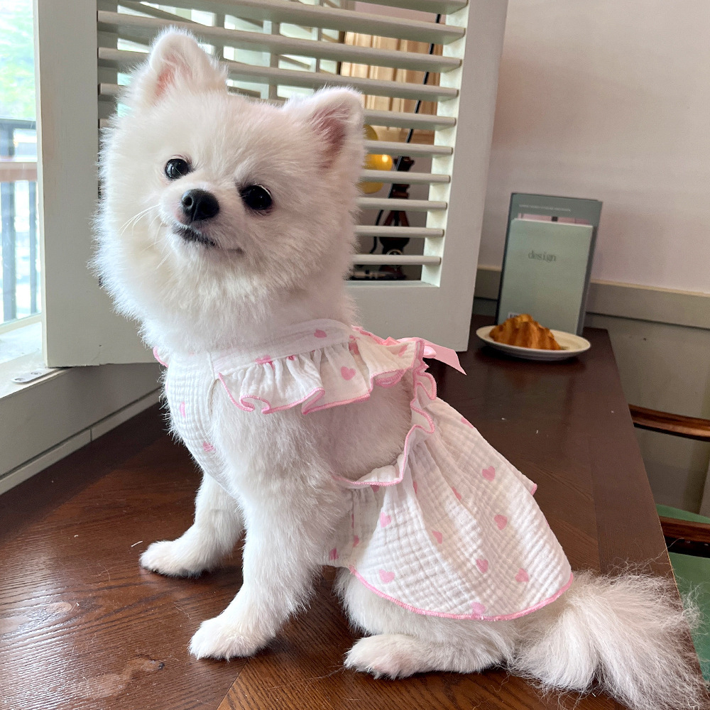 Mascotas vestido ropa ropa primavera verano perro gato teddy by bear pomerania muppet gato amor 100% algodón pic 23