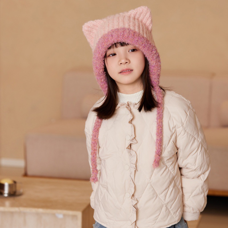 秋冬儿童护耳毛线帽时尚保暖猫耳朵女童可爱毛线帽针织帽韩版百搭详情3