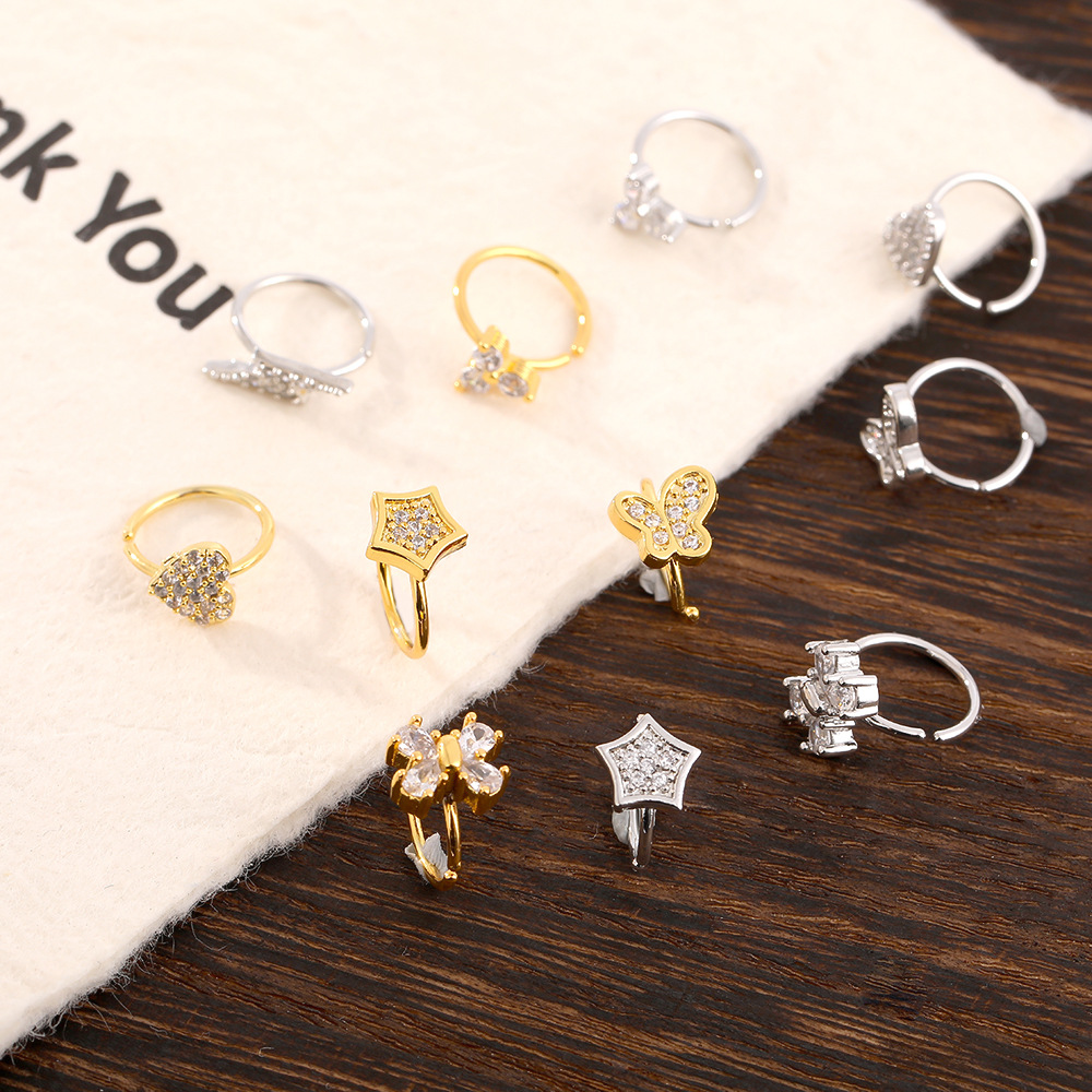 跨境爆款鼻钉个性潮流鼻圈彩色五角星四叶草鼻环镀18K金穿刺鼻饰详情4