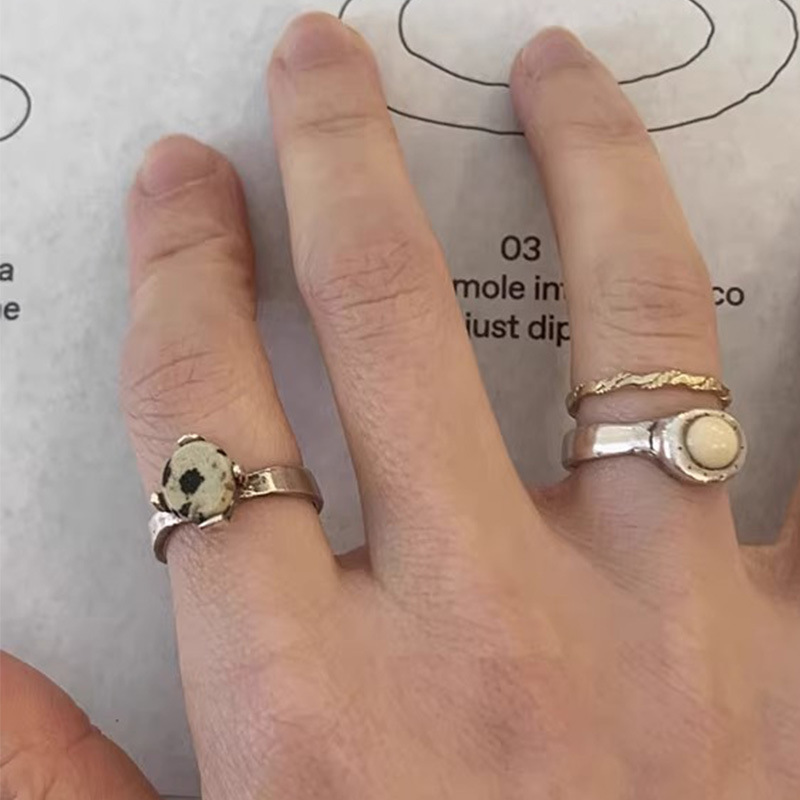 韩系小众设计mars手工复古做旧天然斑点石戒指简约百搭叠戴奶牛戒详情3