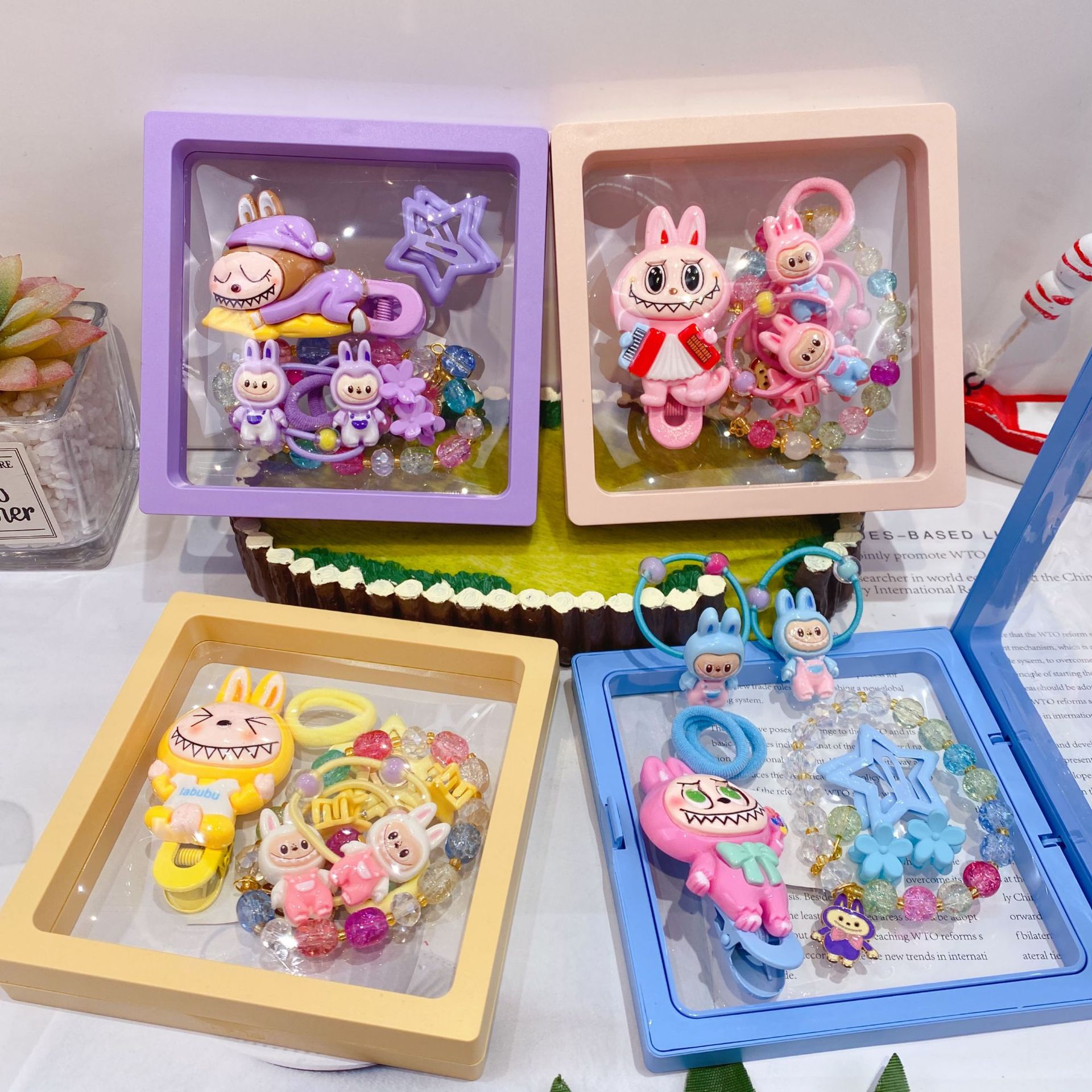 新款哒布布水晶手链卡通皮筋发夹饰品套装可爱少女心装扮时尚精品详情24