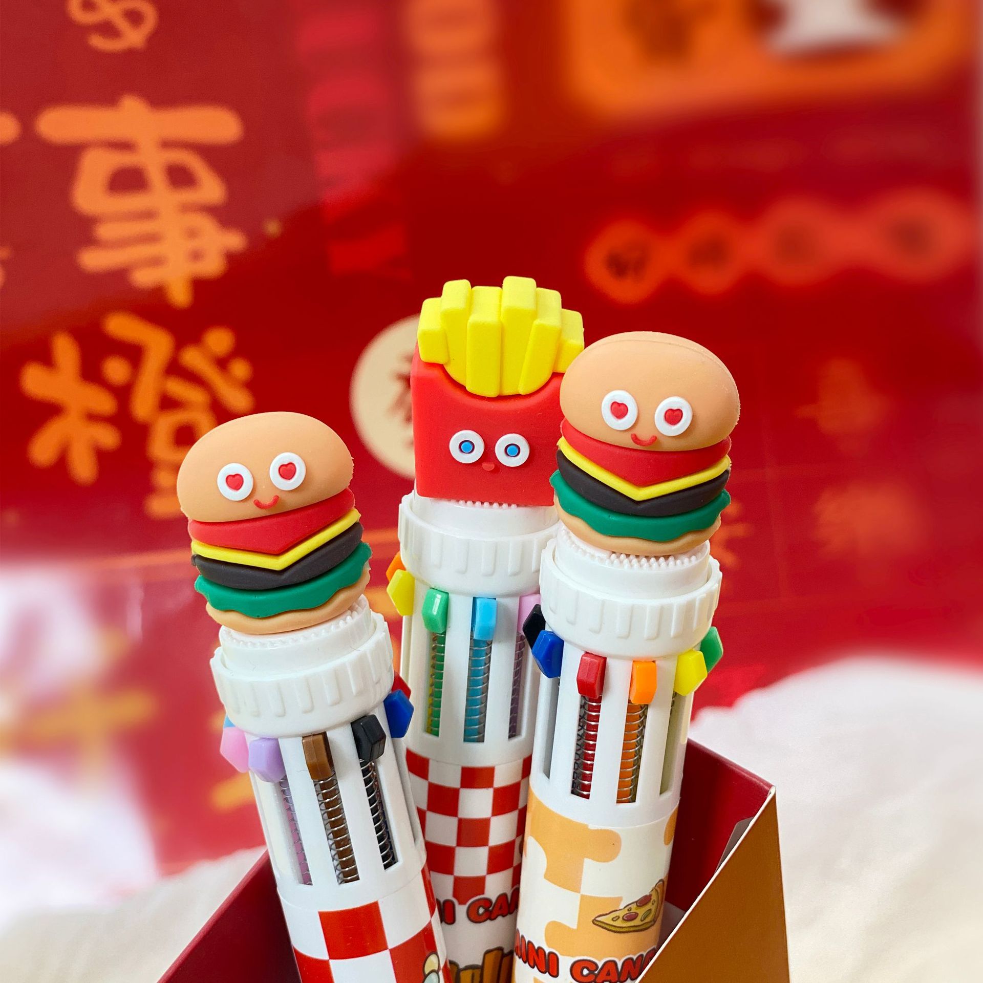 晨兮创意汉堡饮料造型十色圆珠笔中小学生多色记号笔可爱学校奖品详情10