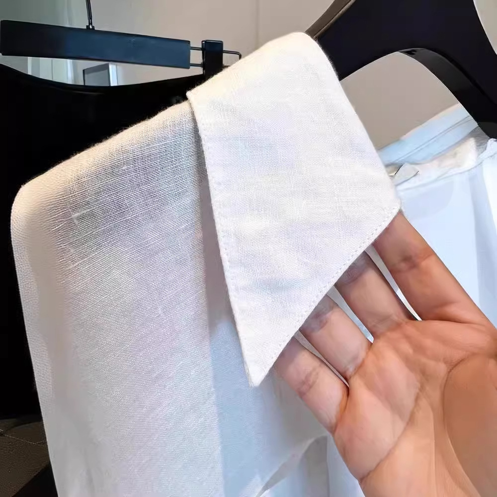 法式白色棉麻防晒衬衫女夏季薄款设计感小众长袖衬衣天丝亚麻上衣详情3