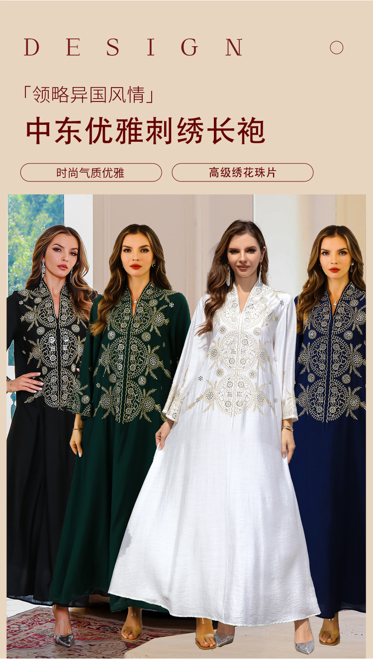 En stock europa y américa crossover musulmán mujer robe Medio Oriente dubai vestido abaya bordado robe grande vestido de noche pic 3