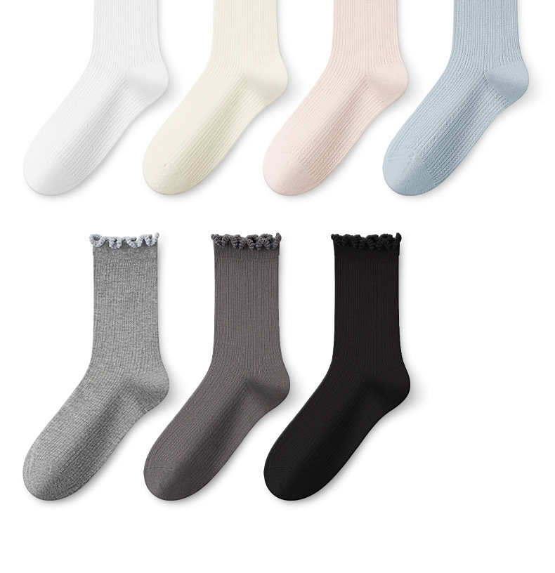 White socks for women in summer, thin, cut-out mid-calf socks, fresh and slimming, sweet lace socks, boneless pile cotton socks pic 23