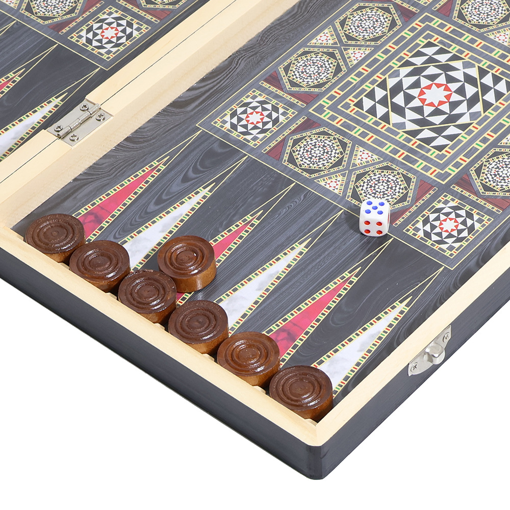 Wholesale of international chess casual entertainment chessboard with dark wooden patterns, three-in-one, high-end feel, portable folding, and for export pic 11