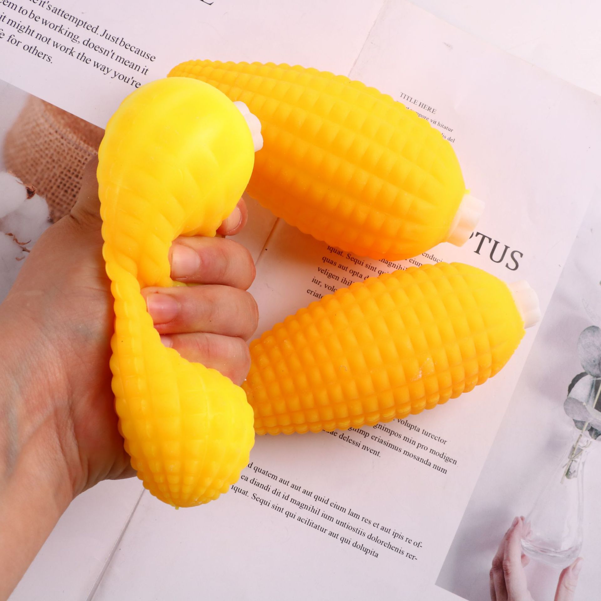 Korean version of stress-relieving simulation corn, pinching fun food toys, venting corn cobs for stress relief, tofu balls for pranks and mischief pic 10