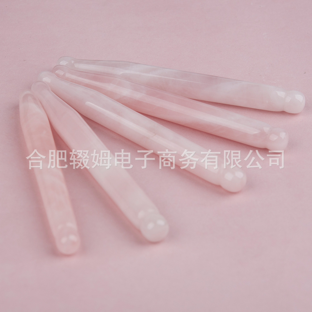 批发外贸天然粉晶玉石按摩器脸部面部刮板质感温润手工打磨穴位笔详情7