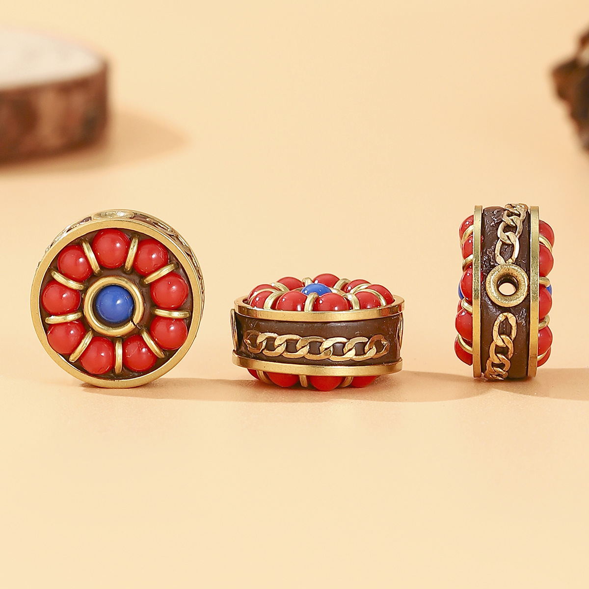 Tibetan-style Nepalese beads, loose beads, copper beads, back cloud inlay, retro ethnic style DIY jewelry accessories, spacer beads, bucket beads pic 18