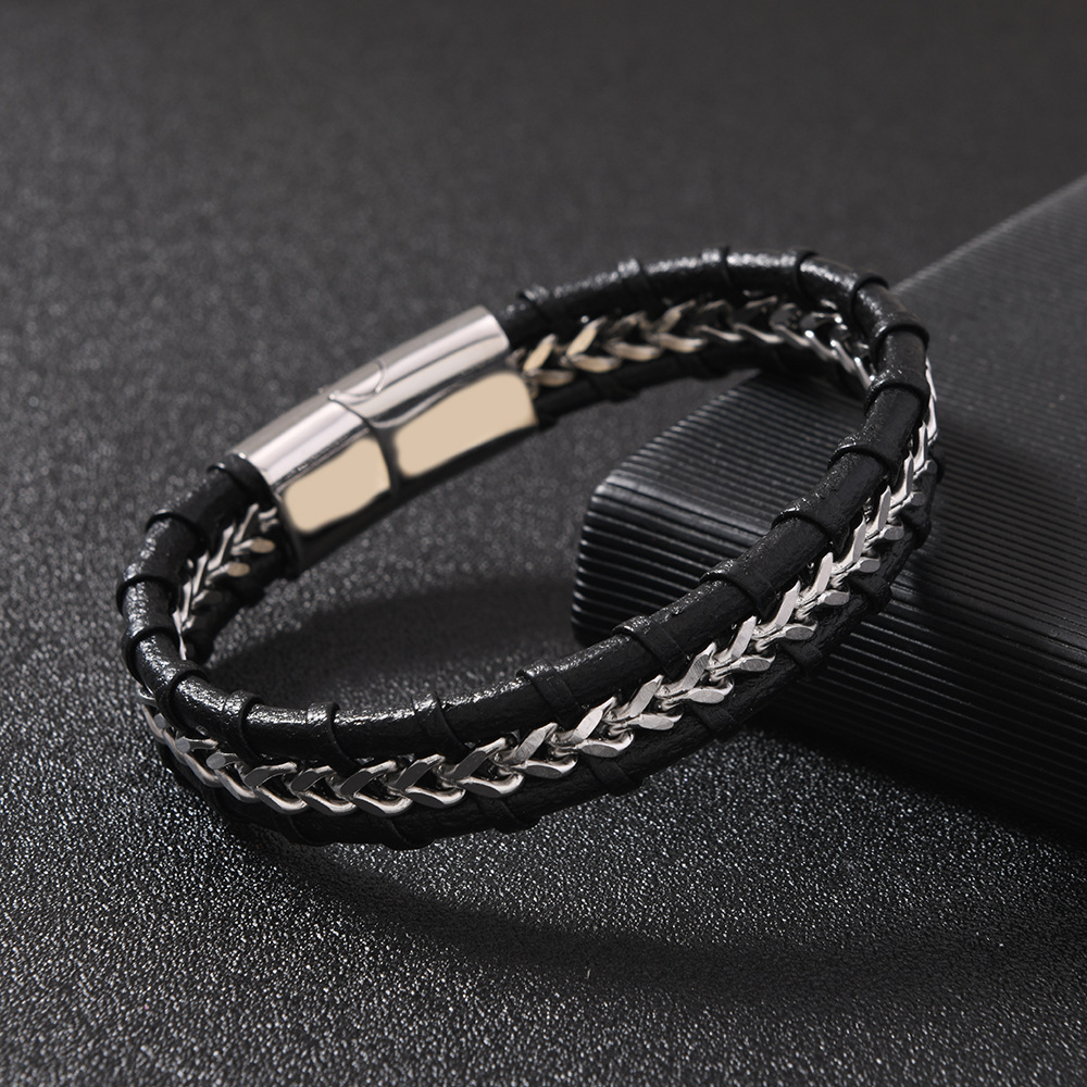 速卖通希音爆款男士手环 多层编织皮革手链时尚个性磁吸扣手链详情20