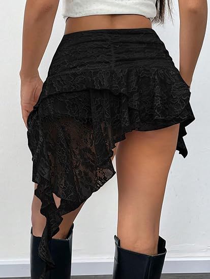 2026 Y2K Lace mini skirt, low-waisted pleated ruffled short skirt, layered flowing asymmetrical half skirt pic 10