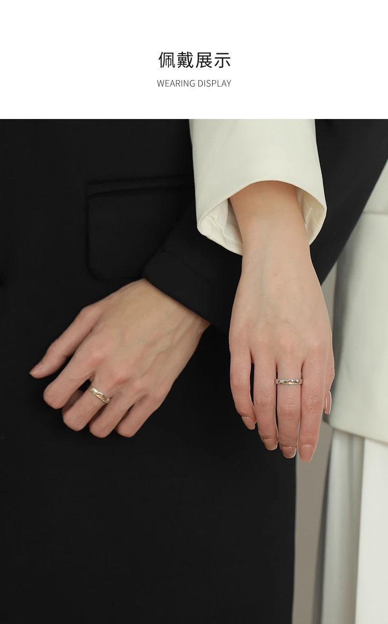 S999足银日照金山情侣戒指刻字小众设计男女对戒情人节礼物送女友详情9