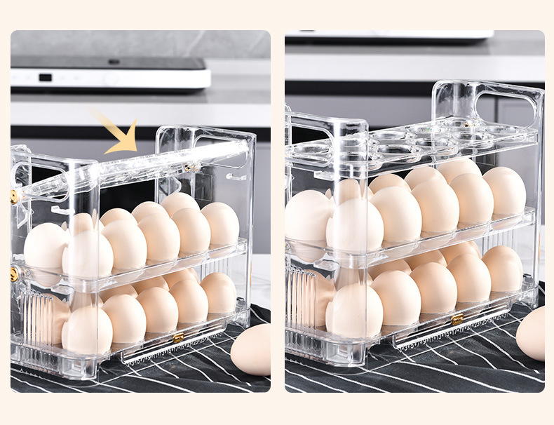 Free shipping: Kitchen egg tray, multi-layer egg rack, refrigerator storage box, storage box, can be flipped three layers, 30 egg boxes pic 10
