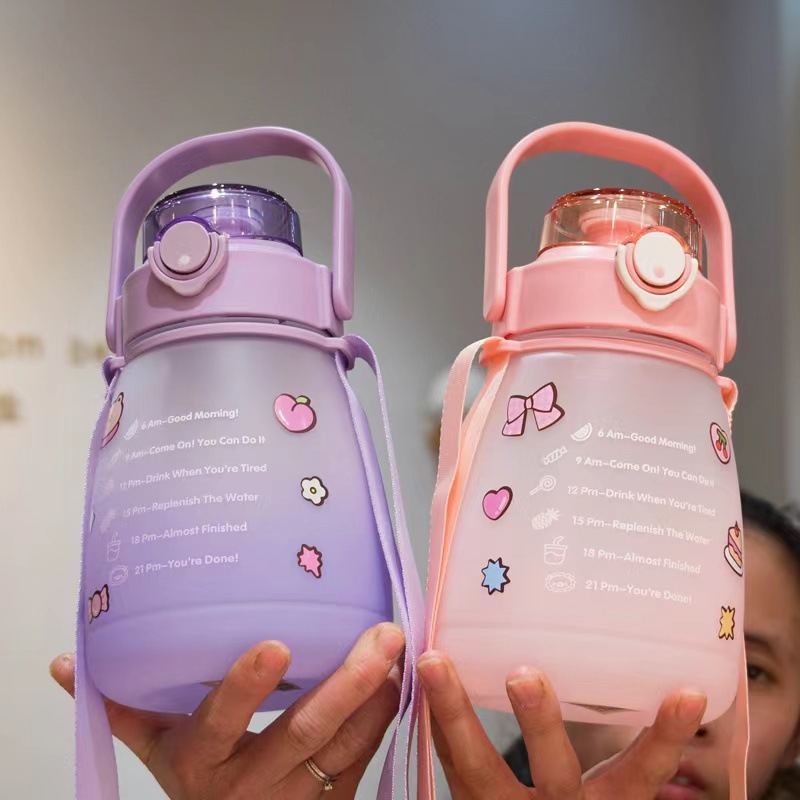 Cross-border Amazon cute large-capacity straw cup, plastic big-bellied cup, gradient color, summer Internet celebrity 1300ML water cup pic 17