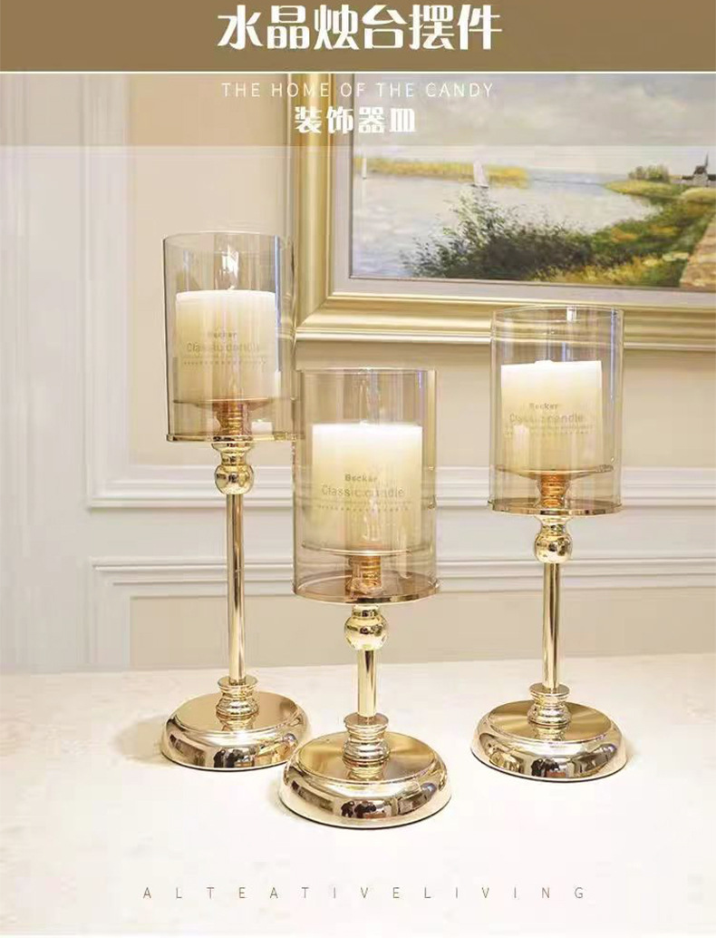 European-style ironwork glass candlesticks, light luxury Chinese and Western dining tables, wedding model room, home candlelight dinner, high appearance level ornaments pic 5