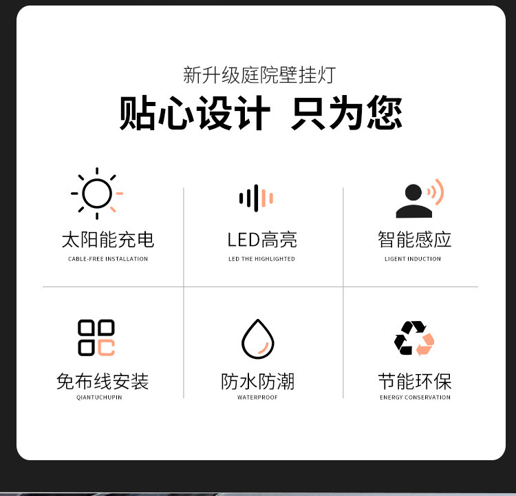 Cross-border 100led solar wall lamp, human body sensing light control, waterproof garden lamp, outdoor small street lamp, solar lamp pic 5