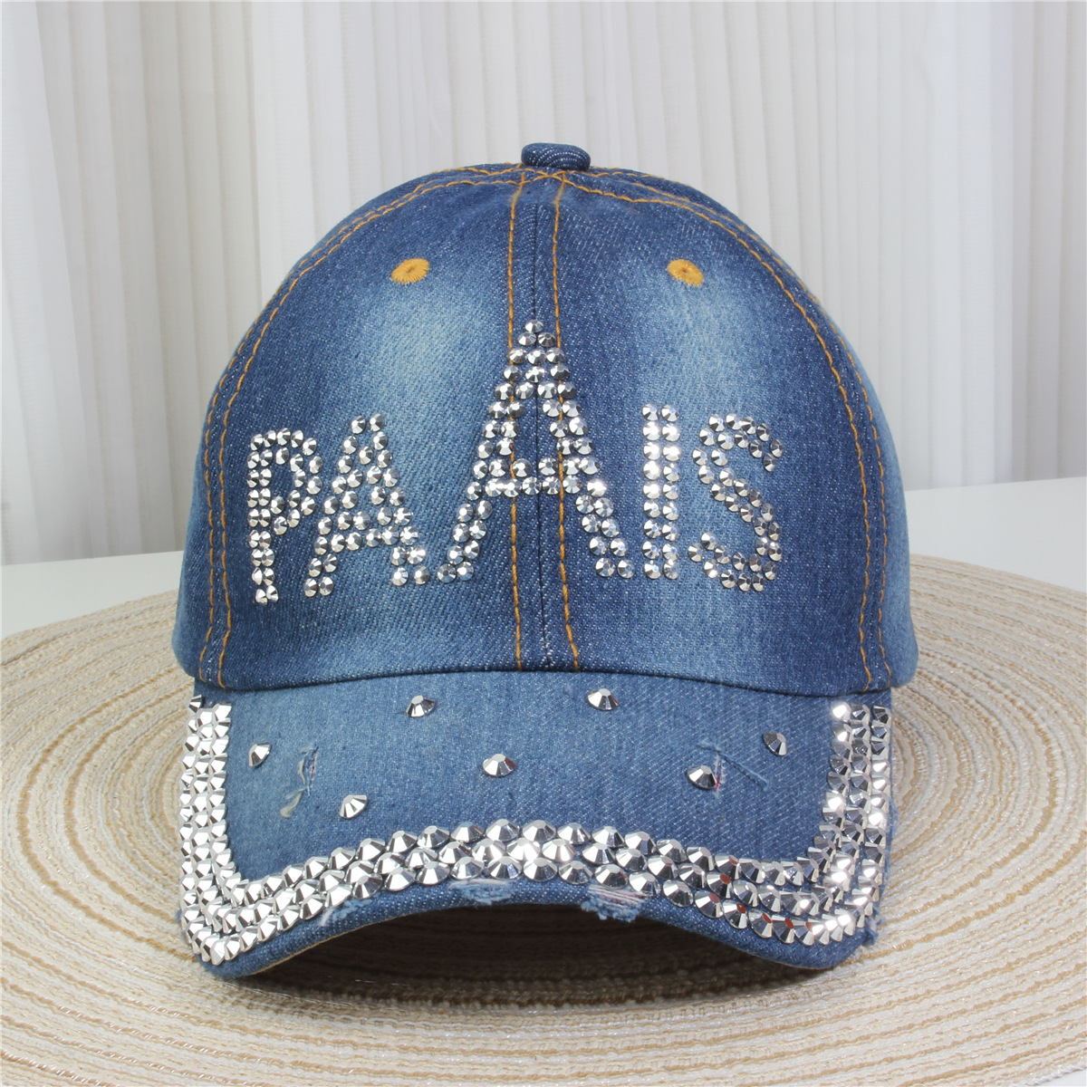 2024新款女士水钻镶钻牛仔布时尚洋气鸭舌帽休闲显脸小成人棒球帽详情36