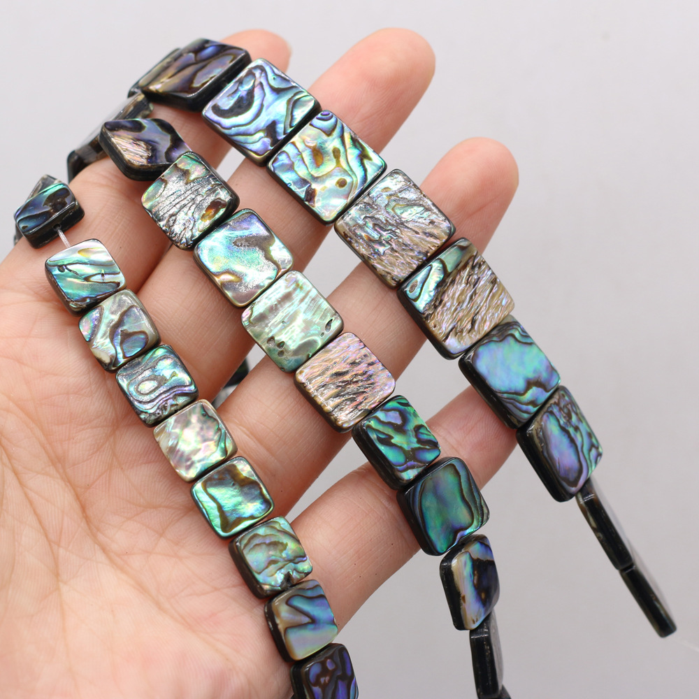 Natural abalone shell square through-hole diy beaded jewelry material, loose beaded bracelet accessories, handcrafted wholesale pic 5