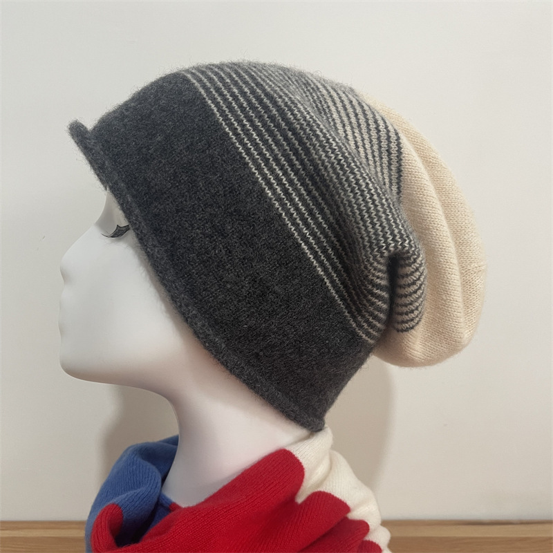 100%美丽诺极细羊毛秋冬保暖针织帽 时尚卷边休闲成人帽子 堆堆帽包头毛线帽保暖款详情12