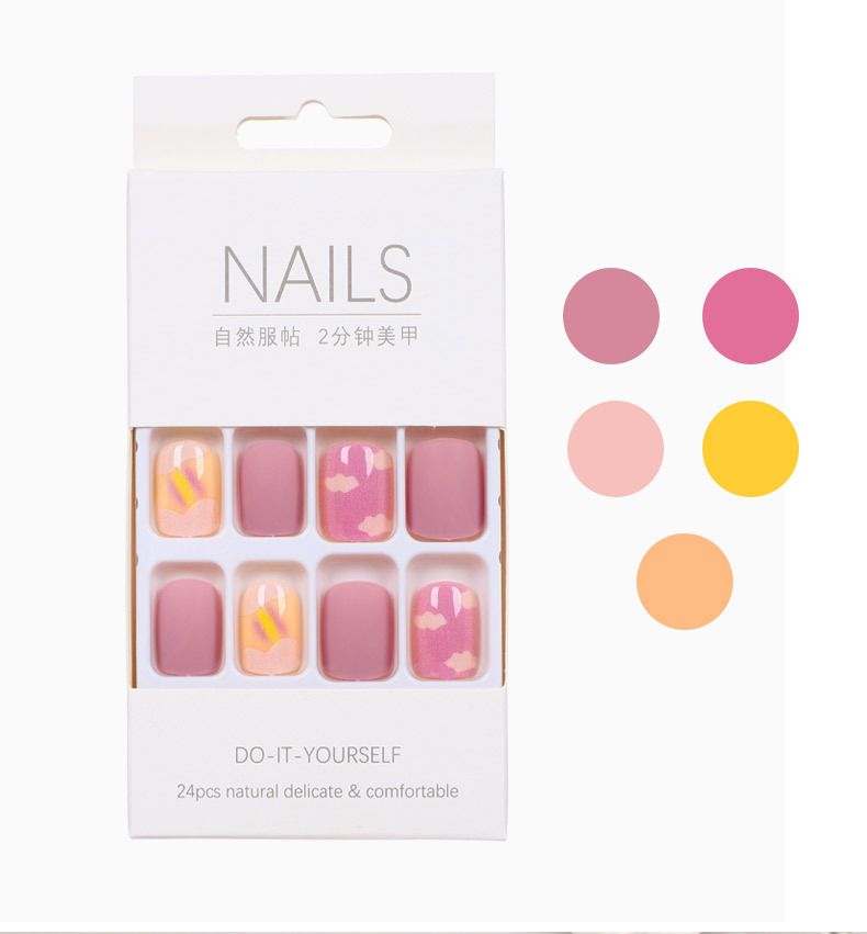 Checkered heart-shaped nail art mixed color printed false nail, colored stripe bow wearable nail, 24-piece finished nail pic 11