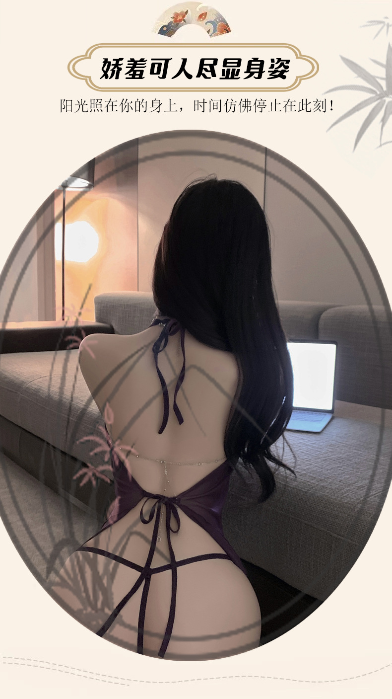 曼欲情趣内衣鎏金舞动纯欲挂脖网纱荡领女显身材精致性感睡裙9339详情12