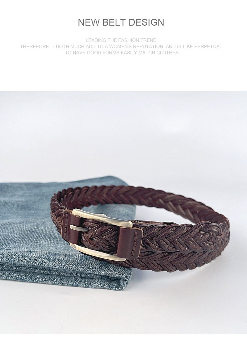 编织复古女士腰带配休闲裤连衣裙女式细款无孔女皮带广州跨境代发详情12