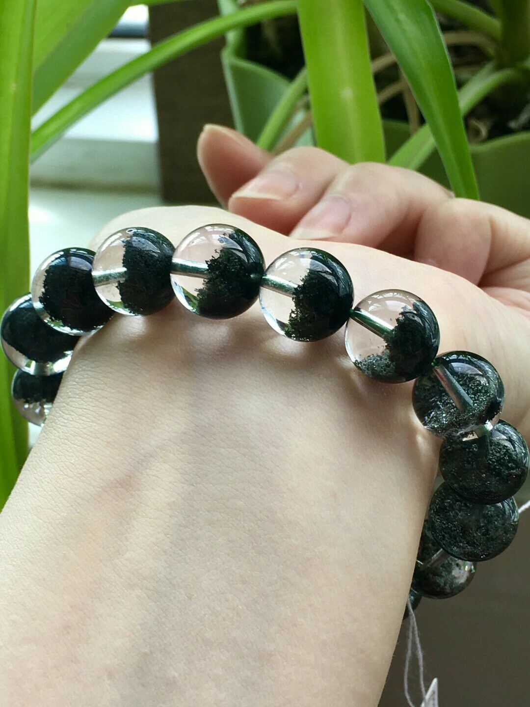 天然巴西绿幽灵手链半盆男女款单圈圆珠手串详情7
