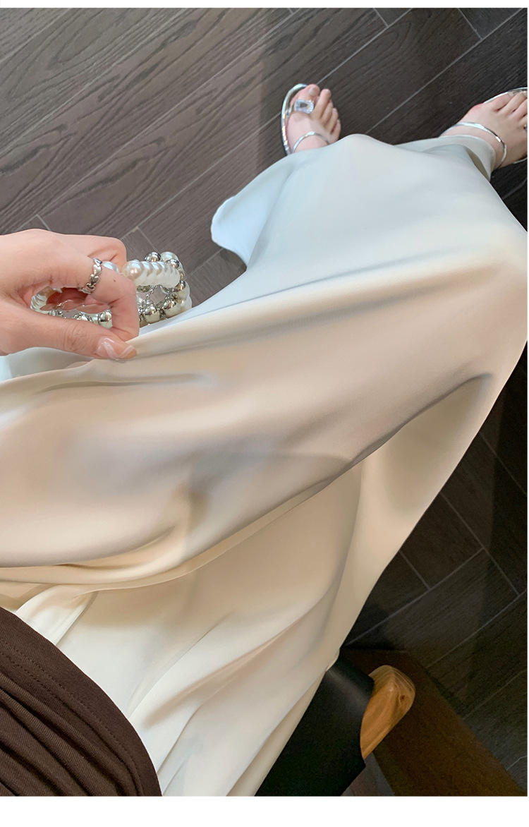French acetate satin half skirt for women 2024 Spring/Summer pleated long skirt with elastic and tight waist, A-line large swing umbrella skirt pic 42