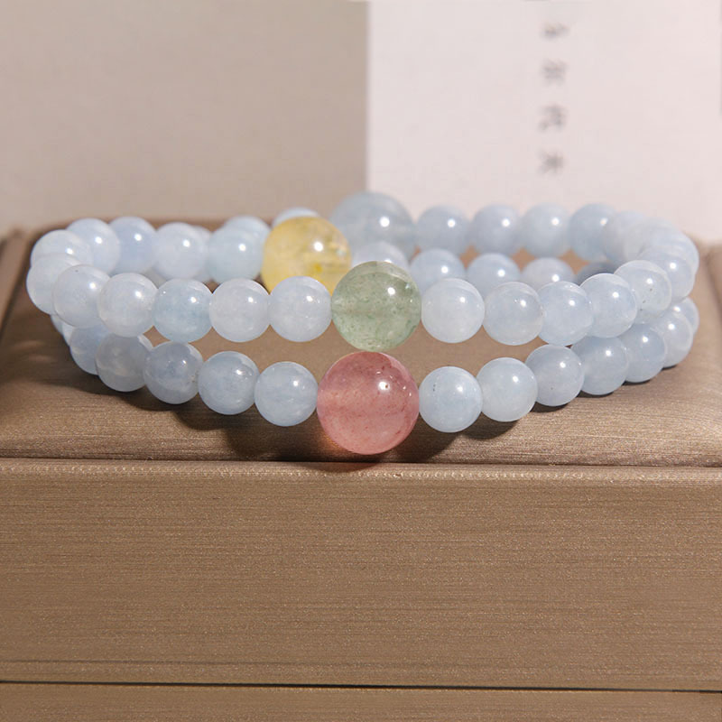 New Chinese-style natural multi-treasure crystal bracelet for women, light luxury, niche and exquisite aquamarine double ring bracelet as a gift for your best friend pic 1