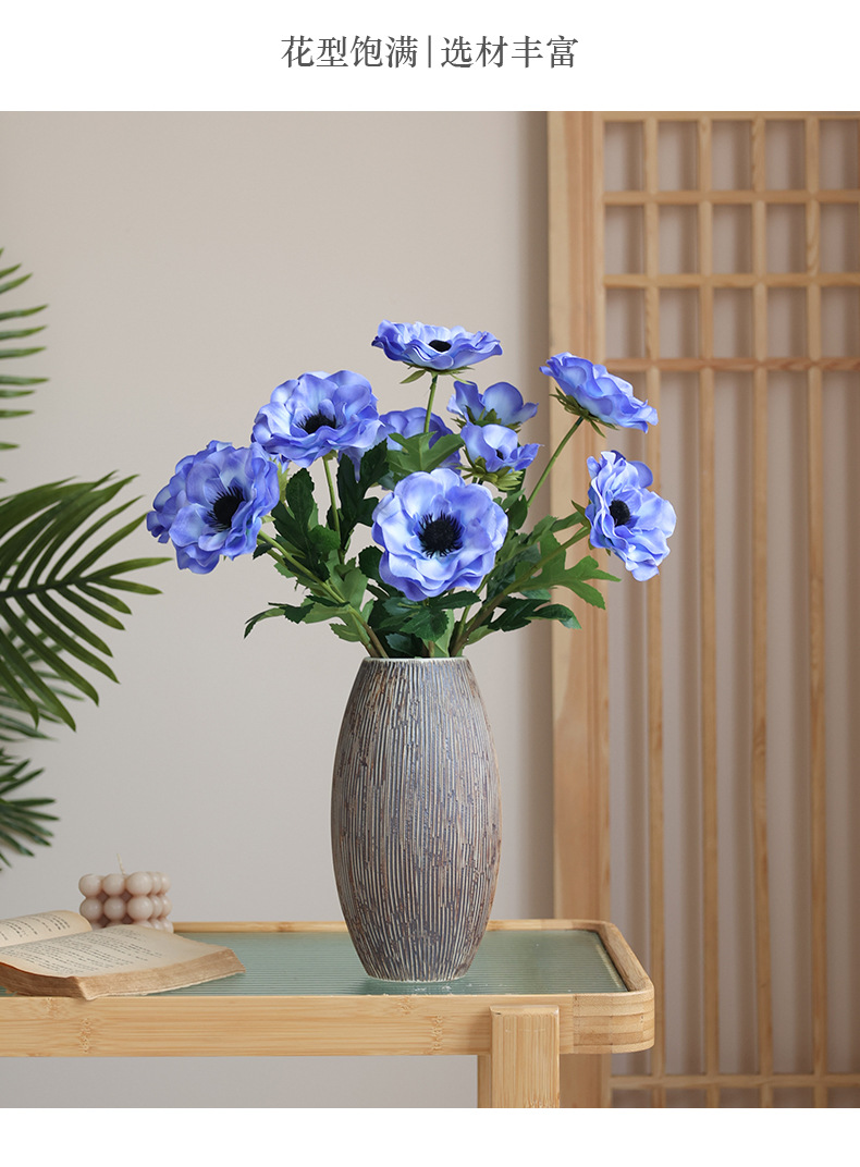 田园仿真3头银莲花家居装饰花艺摆件摄影道具人造花仿真银莲花详情21