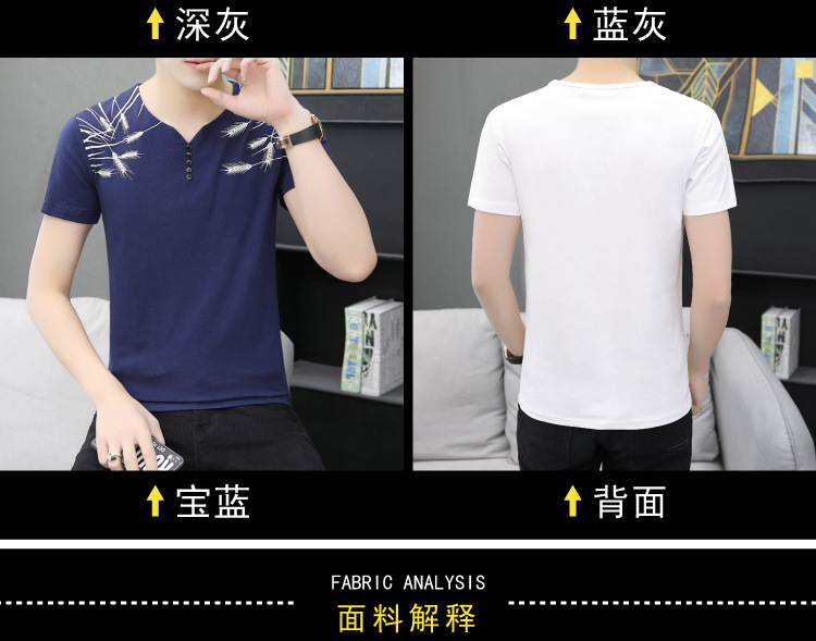 Cool and refreshing ice silk short-sleeved T-shirt for men, V-neck cotton summer thin style 2024 new half-sleeved T-shirt summer top pic 5