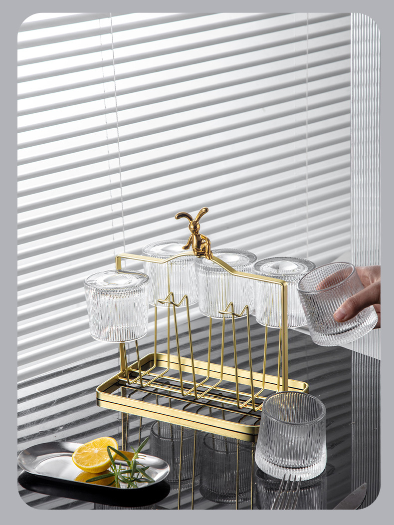 The water cup storage rack with a light luxury and high-end feel, water-draining and dust-proof storage, kitchen wire water cup drying rack, and upside-down hanging pic 13