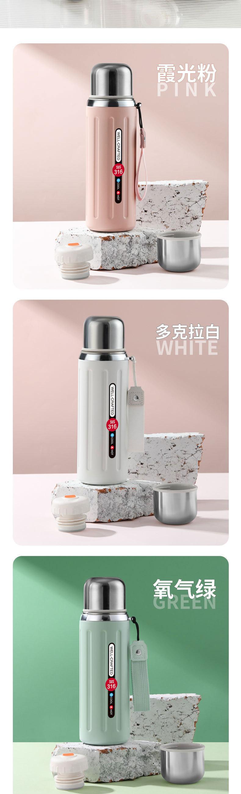 316 stainless steel large-capacity insulated cup, small steel cannon outdoor sports water bottle, portable rope tea brewing Roman cup pic 7