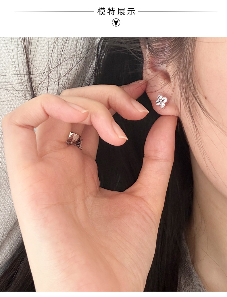 925 sterling silver four-leaf clover Zircon stud earrings for women, simple and niche design, fashionable and individual basic earrings 8937A pic 2