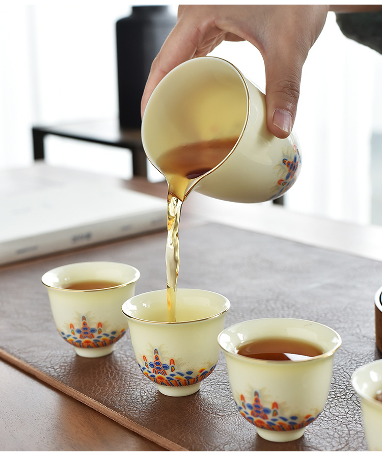 Customized LOGO gemstone yellow Kung Fu tea set for annual meeting business, commercial company team-building gifts and souvenirs pic 13