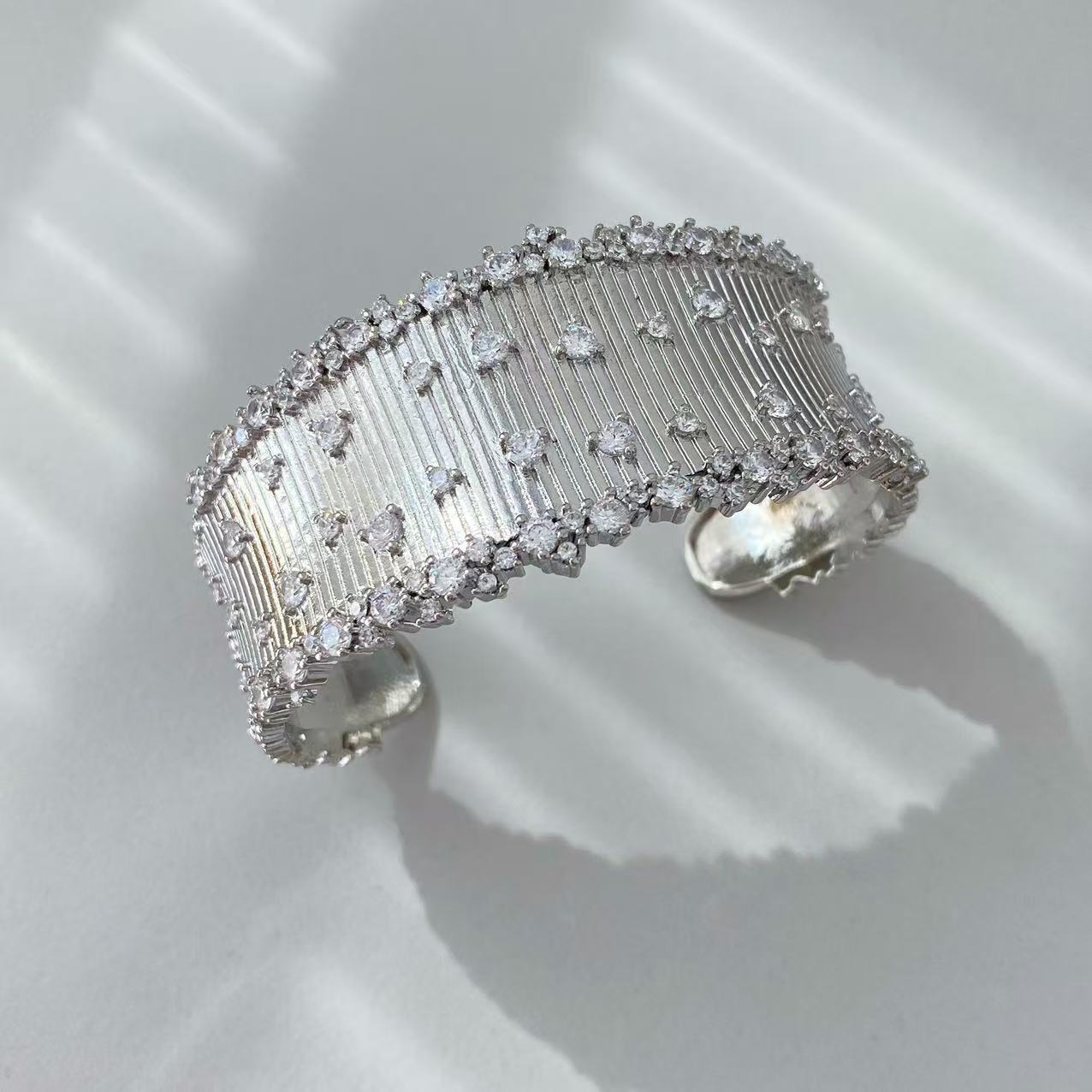 European and American wind Starry Sky brushed bracelet ring, full zirconium inlay, wide edge opening design cross-border jewelry supply manufacturer pic 3